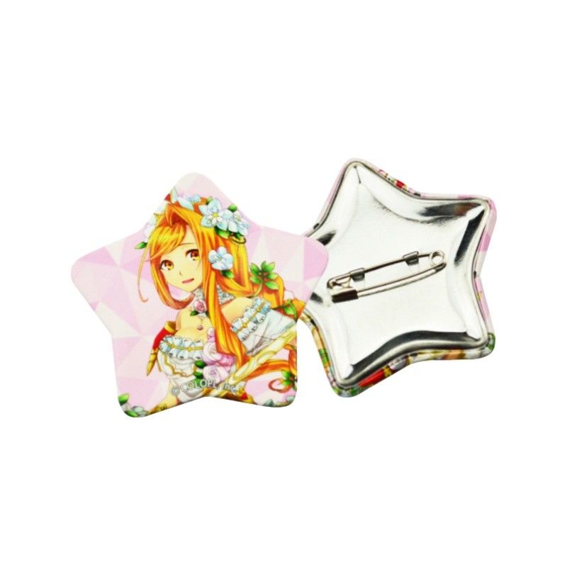 Full Color Printed Star Shape Tinplate Button Pin Badges For Promotion